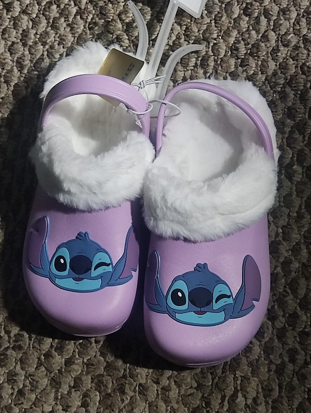 Disney Kids Lavender Stitch Faux-Fur Lined Slip-On Clogs